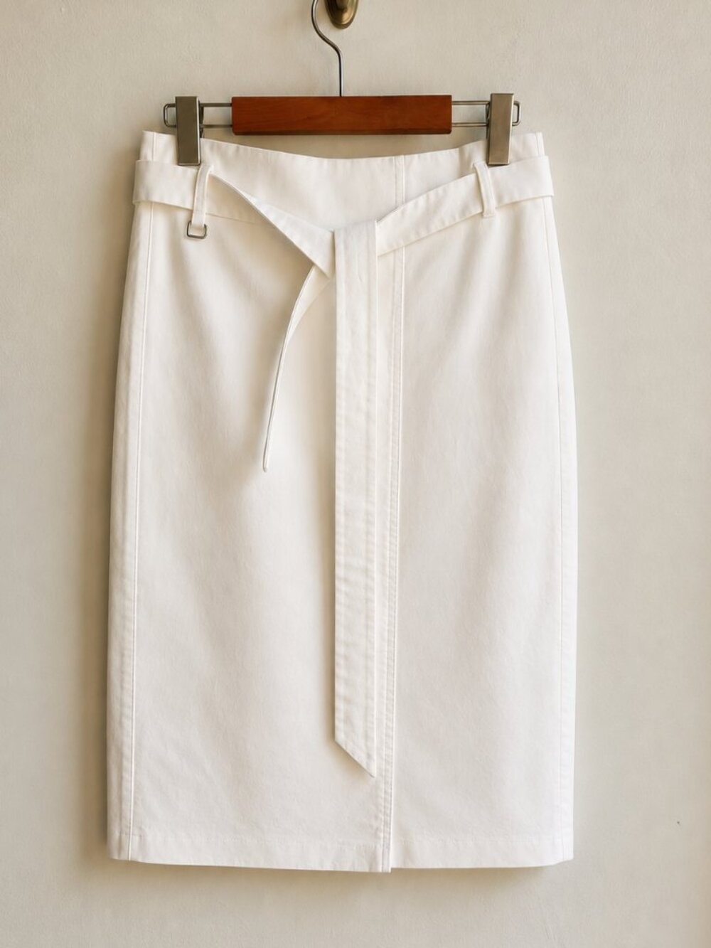 Max Mara White Cotton Stretch Midi Belted Wrap Skirt - Sz 10 (FITS SMALL)